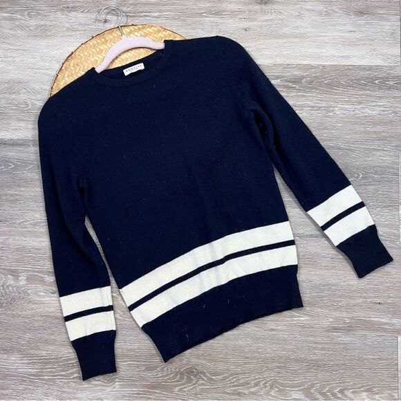 Demylee 100% cashmere navy and white stripe crewneck sweater - Picture 3 of 9